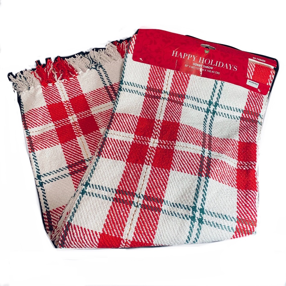 Vintage Christmas Blanket Plaid Throw 50X60 Woven Cotton Blend Dobby Holiday